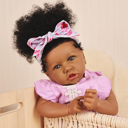 HOOMAI Lifelike Reborn Baby Dolls with Soft Body African American Realistic Girl Doll 22.8 Inch Best Birthday Gift Set