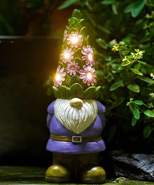 Nacome Solar Garden Outdoor Statues Gnome with Succulent and 7 LED Lights - Lawn Decor for Patio, Balcony, Yard Ornament - Unique Housewarming Gifts