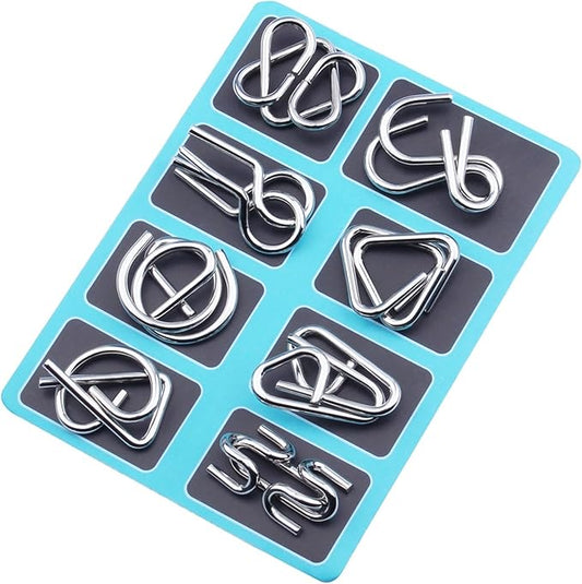 Metal Wire Puzzle Set，Brain Teaser Metals Puzzle ，Chinese Ring Magic Trick Toy for Party Favor Kids 7-14 and Adults Challenge (B(Metal))