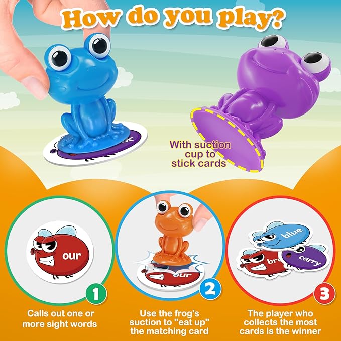 Torlam Sight Word Games Frog Site Words Educational Flash Cards Kindergarten Phonics Learning Games Toys for Kids, Homeschool Supplies, Pre-K, Kindergarten, 1st, 2nd, 3rd Grade Classroom Must Have
