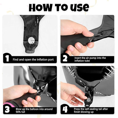 Giant 4D Foil Balloons, 6Pcs Large Metallic Black Round Balloons, 22 Inch Big Round Foil Balloon for Black Birthday Party Baby Shower Wedding Decorations