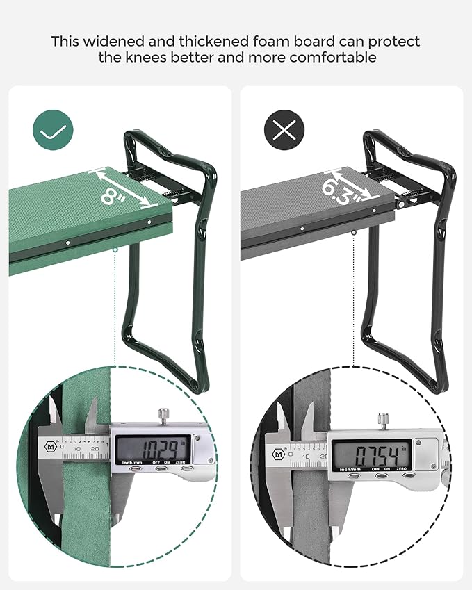 SONGMICS Garden Kneeler and Seat, Multifunctional Garden Kneeling Bench, Gardening Gifts for Women Men, Folding Gardening Stool, with 2 Tool Bags, 8-Inch Wide Kneeling Pad, Dark Green UGGK060L01