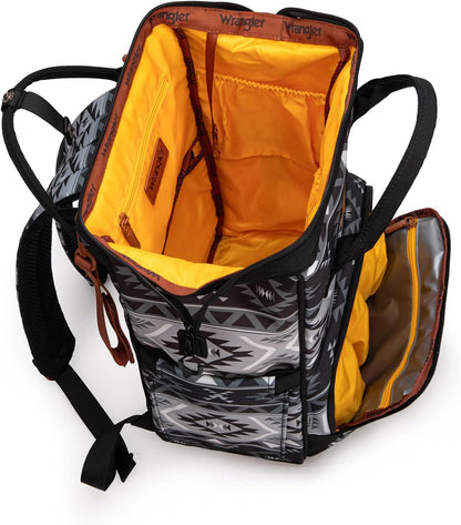 Wrangler Aztec Backpack Multifunction Baby Travel Bag with Changing Pad, Stroller Straps and Pacifier Case WG2204-91103BK