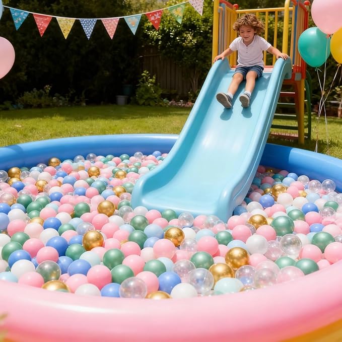 GOGOSO Ball Pit Balls for Toddlers Phthalate-Free BPA-Free Non-Toxic Crush Proof Soft Plastic Play Balls Baby Kids Shape Tent Pool Playhouse Playpen Party Decor, Pink+Green+Gold+Blue+White 100PCS