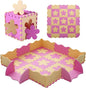 Foam Play Mat for Kids，25Pcs Square Interlocking Puzzle Floor Mat，Baby Play Mat Floor Mat Foam Puzzle Playmat for Toddlers with Fence（Pink Flower-CSH032