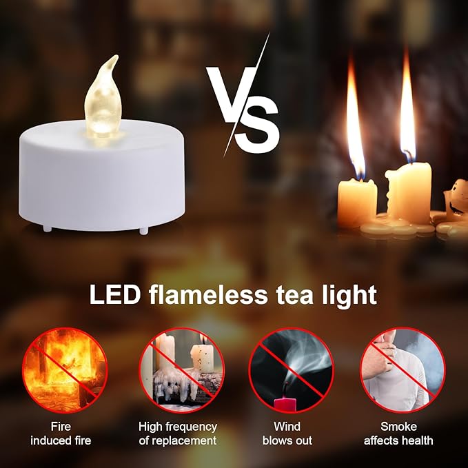 Tea Light Candles with Remote Control,50pack Flickering Flameless LED Candle,Long Lasting 400+Hours,Battery Operated with Timer for Home Decoration Seasonal &Festival Celebration WarmWhite