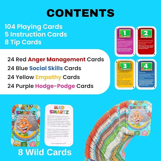Thought-Spot Mad Smartz Social Skills Anger Management Card Game Teaches Interpersonal Skills Emotional Regulation Autism ADHD Learning Tool Educational Therapy Game Counseling Kids Teens CBT Tool