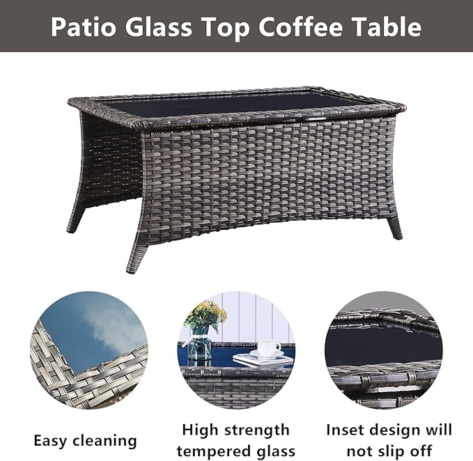 Wicker Patio Furniture Sets - 13 Piece Outdoor Rattan Furniture Conversation Sets with 4 Swivel Rocker Chairs, 2 Rattan Sofas, Wicker Ottomans and Coffee Table, Mixed Grey/Blue