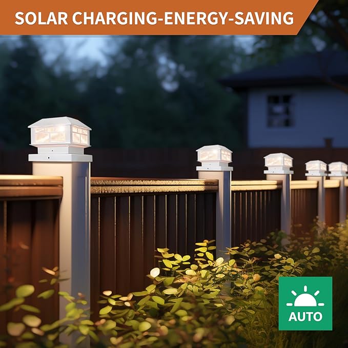 Solar Post Lights Outdoor, 20LM Fence Post Cap Lights, Waterproof, 2 Light Modes, Fit 3.5x3.5in 4x4in 5x5in Wooden Post, Solar Power Deck Lights for Garden Deck Patio Decoration(White 2Pack)