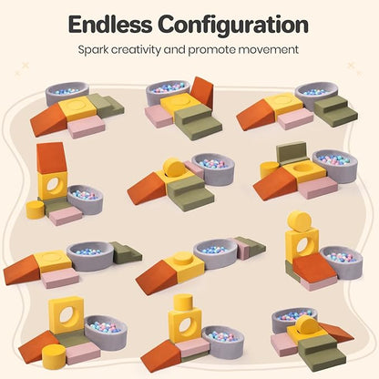 6-Piece Foam Climbing Blocks for Toddlers, Climb and Crawl Soft Play Set, Machine Washable Cover, Indoor Activity Play Structure, Climbing Toys for Toddlers 1-3 (Multi-Color, w/Ball Pit)