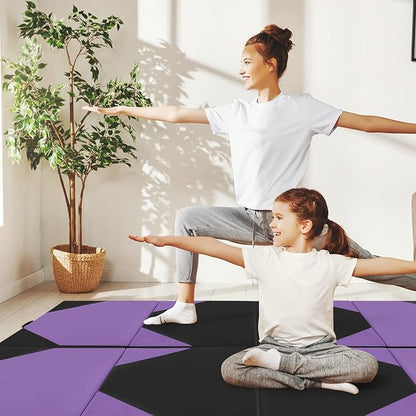 Giantex 4'x10'x 2" Gymnastics Mat, 4-Panel Folding Aerobics Exercise Mat w/Hook & Loop Fastener, Carrying Handle, Portable Tumbling Mat for Stretching Yoga Cheerleading Martial Arts