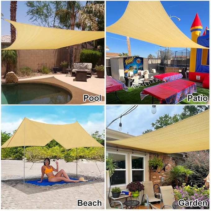 Amagenix Outdoor Sun Shade Canopy, 13X20 FT Sand UV-Blocking Awning for Patio, Garden & Backyard - Custom Size