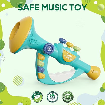 Contixo KT2 Musical Trumpet Toy for Kids, Blue Baby Educational Music Toys with Light Effects, Adjustable Volume, Multiple Rhythms, Easy Play Modes, Realistic Whistle Sounds for Toddler Boys Girls