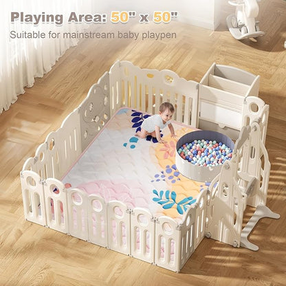 Baby Play Mat for Floor 50'' x 50'', Thicken Soft Padding Playmats for Playpen, Non Slip Baby Crawling Mat Foldable, Easy Care Machine Washable, Pink