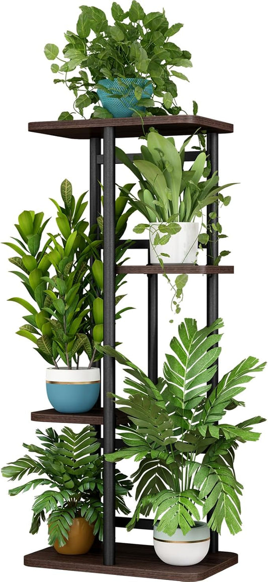 LINZINAR Plant Stand 4 Tier 5 Potted Indoor Plant Shelf Multiple Stands for Garden Corner Balcony Living Room