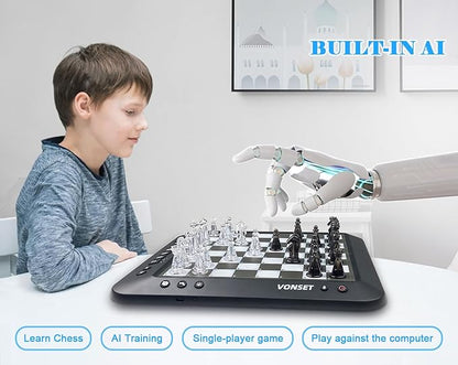 P6 Electronic Chess Board Chess Computer Talking Smart Chess Board Magnetic Electronic Chess Set with LED for Kids & Adults