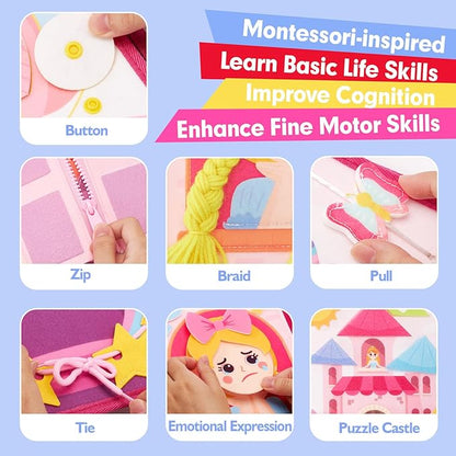 hahaland Toys Ages 3-5 Girls - Busy Board Princess Toy 3 Year Old Girls - Toddlers Quiet Busy Book for Toddlers 3-5 Pretend Play - Montessori Toys 3-4 Year Old Girl Birthday Gifts