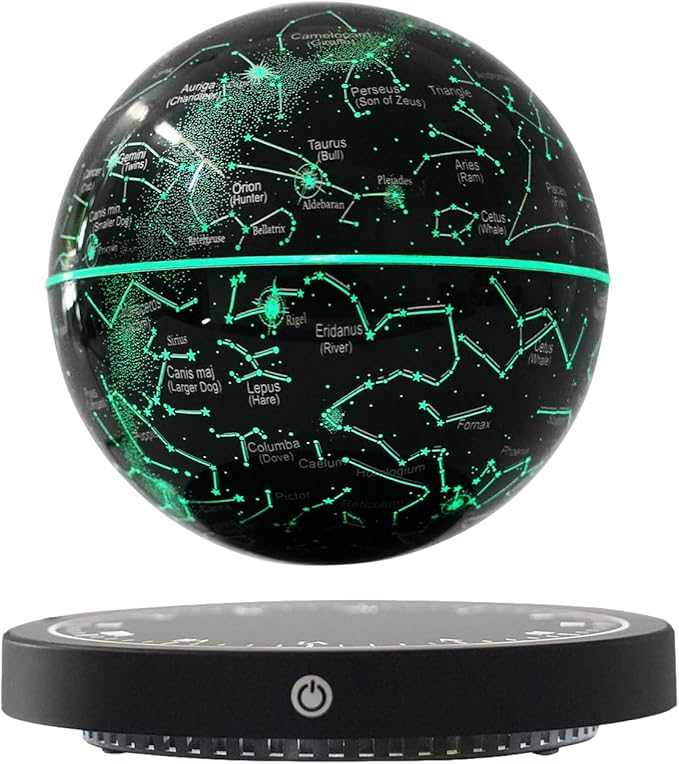 6" Magnetic Levitation Floating Globe Anti Gravity Rotating Constellation Ball with LED Light Display Globe for Children Educational Gift Home Office Desk Decor (Black-Clock)