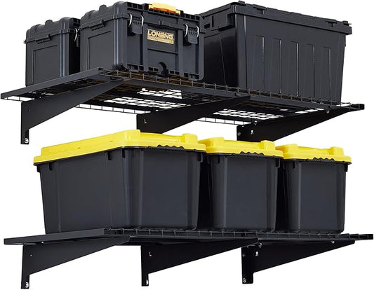 Garage Wall Shelving, 2-Pack 2 x 4ft Garage Storage Rack,Loads 700 lbs 24-inch-by-48-inch Heavy Duty Wall Shelves,24” x 48” Garage Wall Shelf,Black