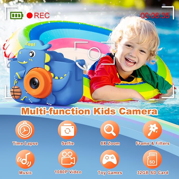 Kids Camera, Children's Camera for Kids Girls Boys, Toddler Camera Digital Camera for Kids, Christmas Birthday Gifts Toys for 3-12 Years Old Girls Boys, 1080P HD Selfie Video Camera with 32G SD