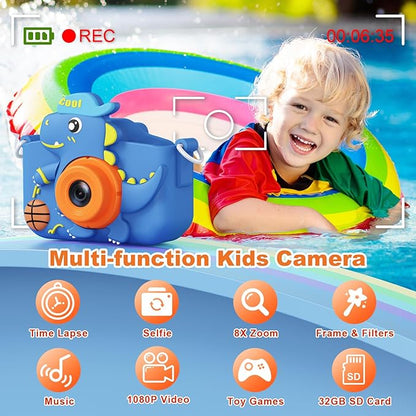 Kids Camera, Children's Camera for Kids Girls Boys, Toddler Camera Digital Camera for Kids, Christmas Birthday Gifts Toys for 3-12 Years Old Girls Boys, 1080P HD Selfie Video Camera with 32G SD