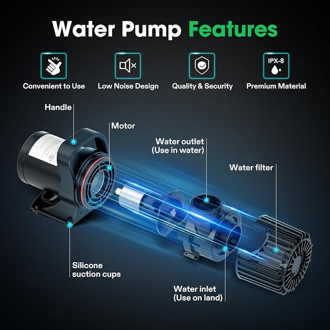VIVOSUN 2700 GPH Submersible Water Pump with Barrier Bag, 120W Pond Pump, Ultra Quiet Aquarium Pump with 15FT. Lift Height for Pond, Waterfall, Fish Tank, Statuary, Hydroponic