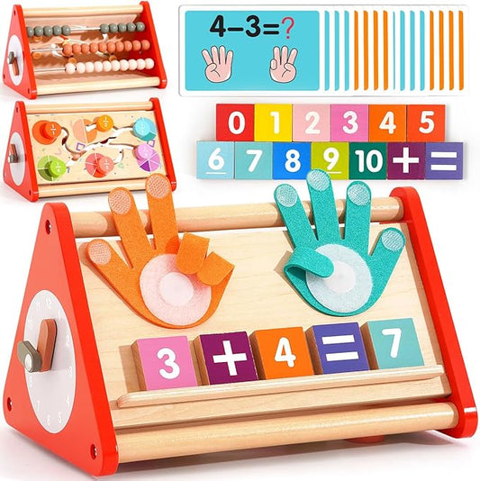 Preschool Learning Toys for Toddlers 2-4, 5-in-1 Montessori Math Manipulatives Number Counting Blocks Abacus Fraction for Kids, Educational Toys for 3-5 Year Old Boys Girls Birthday Gifts