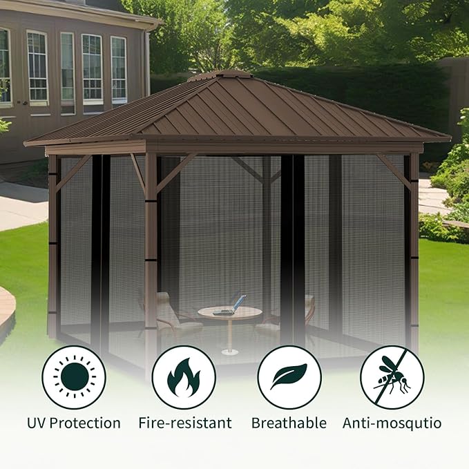 Replacement Gazebo Mosquito Netting 10' x 12',Universal Netting for Canopy Tent,4-Panel with Zipper for Outdoor Patio,Backyard (Mosquito Net Only,Black)