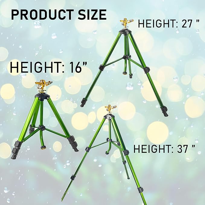 Impact Sprinkler on Tripod Base, Heavy Duty Adjustable Zinc Sprinkler Head for Lawn Yard Garden, 360 Degree Large Area Irrigation, 3/4" Connector Extension Legs Flip Locks, 2 Pack