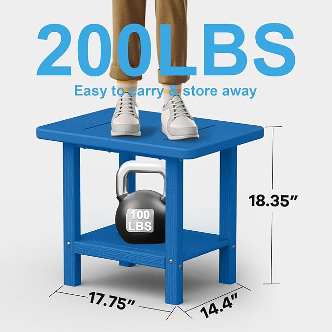 Outdoor Side Table - 2-Tier Storage All Weather Outdoor End Table for Patio - HDPE Morden Easy Maintenance Adirondack Side Table for Pool Porch Balcony Garden Lawn Backyard Outside Indoor