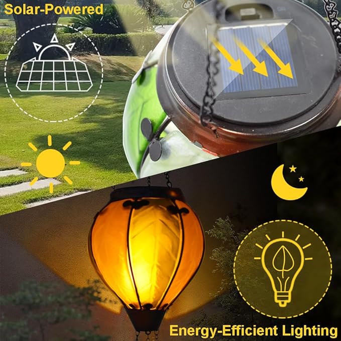 Hot Air Balloon Solar Lantern with Flickering Flame Hanging Solar Lanterns Outdoor Lights Waterproof Lanterns Decorative Garden Patio Yard Party Decor Gray&Light Green