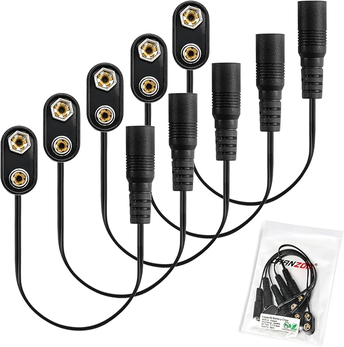 CHANZON UL Wires 9v Female Connector Battery Clip 2.1mm x 5.5mm Converter 9 Volt Power Eliminator Adapter Supply Plastic I Type 5 Pack Connection
