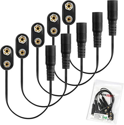 CHANZON UL Wires 9v Female Connector Battery Clip 2.1mm x 5.5mm Converter 9 Volt Power Eliminator Adapter Supply Plastic I Type 5 Pack Connection