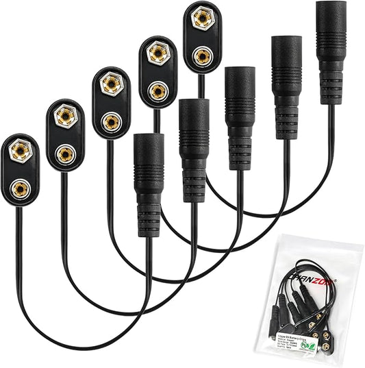 CHANZON UL Wires 9v Female Connector Battery Clip 2.1mm x 5.5mm Converter 9 Volt Power Eliminator Adapter Supply Plastic I Type 5 Pack Connection