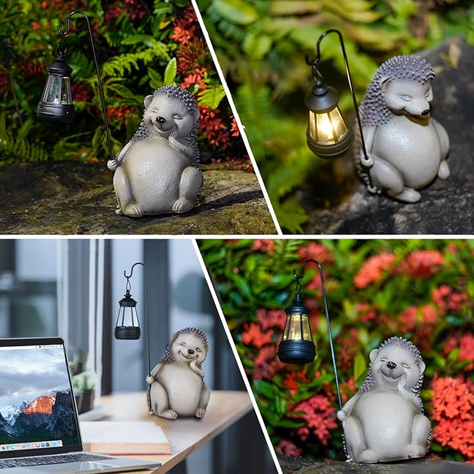 Solar Hedgehog Statue Garden Decor, Solar Hedgehog Statue Lights Outdoor, Waterproof for Patio, Balcony, Yard, Lawn, Father Day & Mother Day Garden Housewarming Gifts for Women, Men, Mom, Dad, Grandma