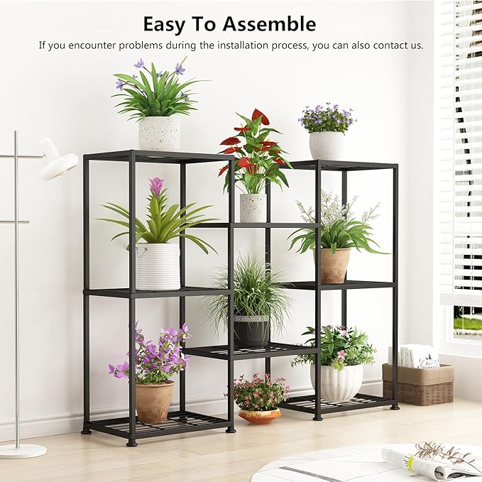 Metal Plant Stand Indoor Metal Plant Stands Outdoor Tiered Plant Shelf for Multiple Plants, 8 Tiers Plant Rack Holder Garden Shelves Flower Stand for Living Room Patio Corner (8 Tiers-A)