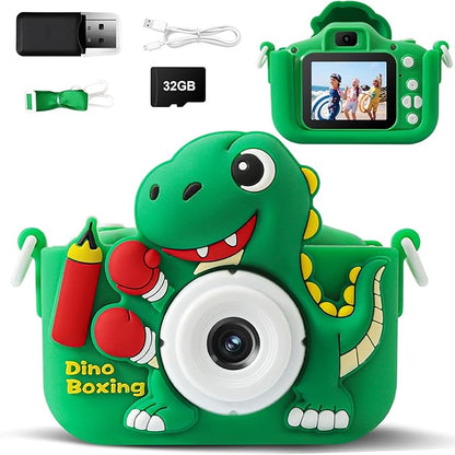 Kids Camera, Dinosaur Kids Camera for Kids Boys, Toddler Camera Digital Camera for Kids Age 3-12, Christmas Birthday Gifts Toys for 3 4 5 6 7 8 9 10 Years Old Boys, 1080P HD Selfie Video Camera