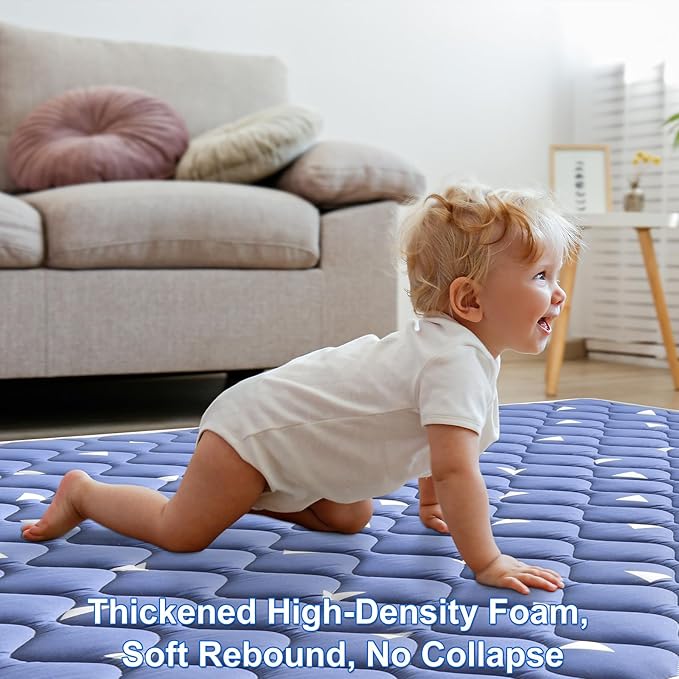 Premium Foam Baby Play Mat for Floor 47" X 47", Thicken One-Piece Crawling Mat, Non-Slip Cushioned Baby Playmats for Infants, Babies, Toddlers - Machine Washable for Easy Care