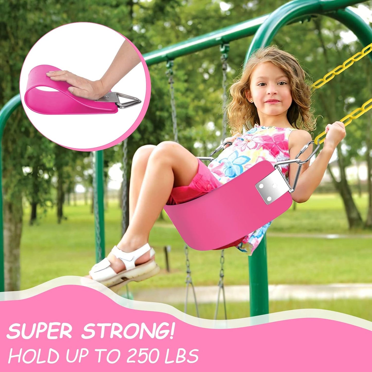 AGPTEK Swing Seat, 30.4 x 6 x 0.27 Inch Yard Swing for Boys and Girls & Adults with Metal Triangle Ring - Pink (113KG /250LB Weight Limit)