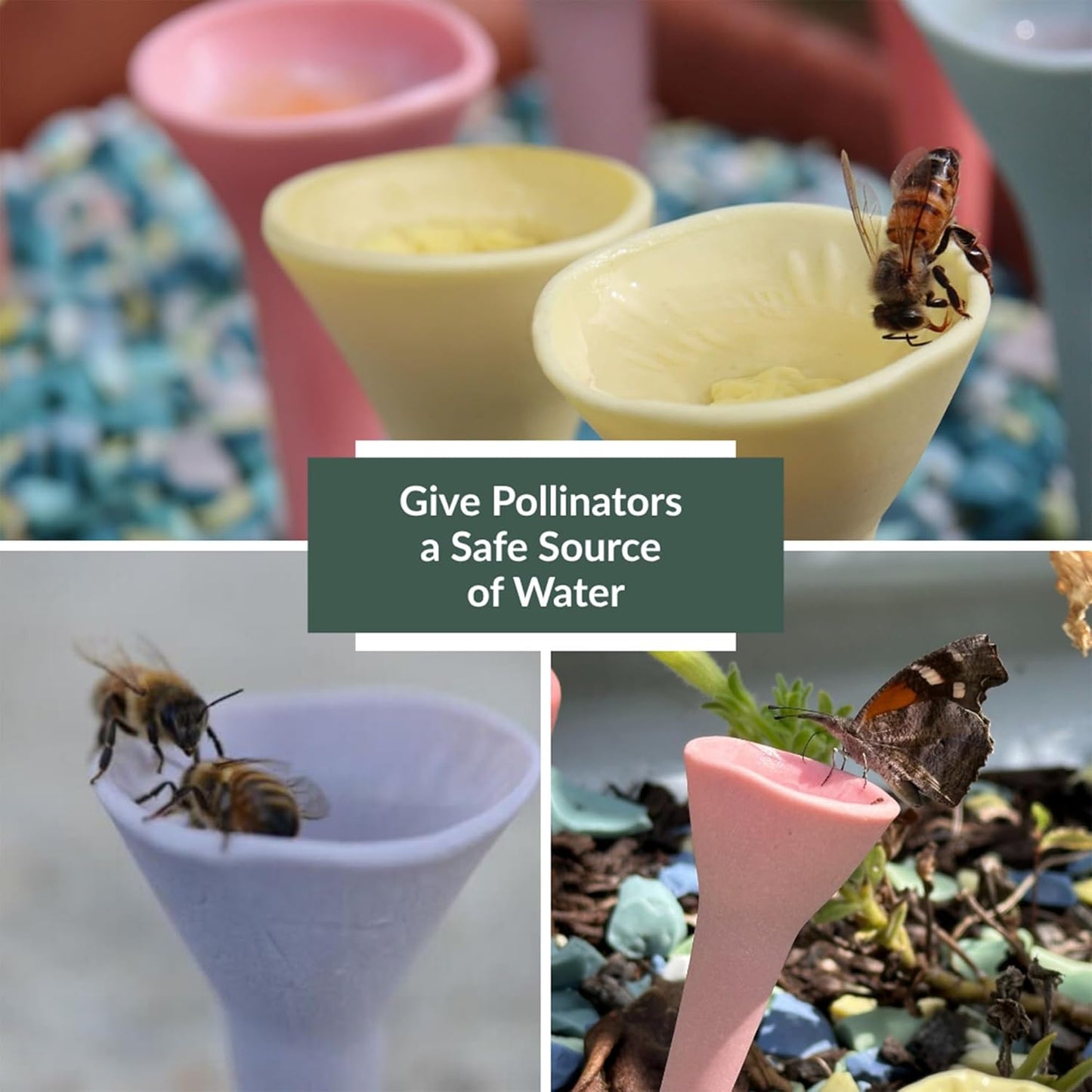 3 Pack, Bee Watering Station, Butterfly Feeder, Bee Feeder, Garden Decor, Bee Decor, Outdoor Garden Decor, Plastic Free, Handmade from Porcelain (3, Morning Glory)