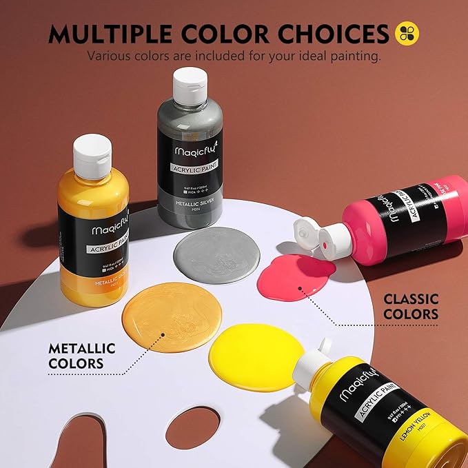 Magicfly Acrylic Paint Set, 14 Vibrant Colors (280ml / 9.47oz Each), Large Bulk Acrylic Paints for Artists & Beginners, Rich Pigment Craft Paint for Canvas, Wood, Ceramic, Fabric