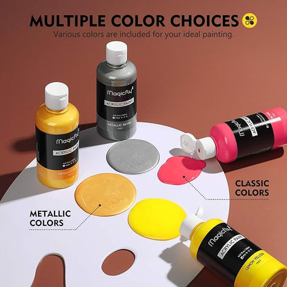 Magicfly Acrylic Paint Set, 14 Vibrant Colors (280ml / 9.47oz Each), Large Bulk Acrylic Paints for Artists & Beginners, Rich Pigment Craft Paint for Canvas, Wood, Ceramic, Fabric