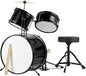 Kids Drum Set - 3-Piece Drum Kit with Cymbal, 2 Toms, Bass Drum and Pedal, Drumsticks, and Throne - Beginner Musical Instruments by Hey Play (Black)