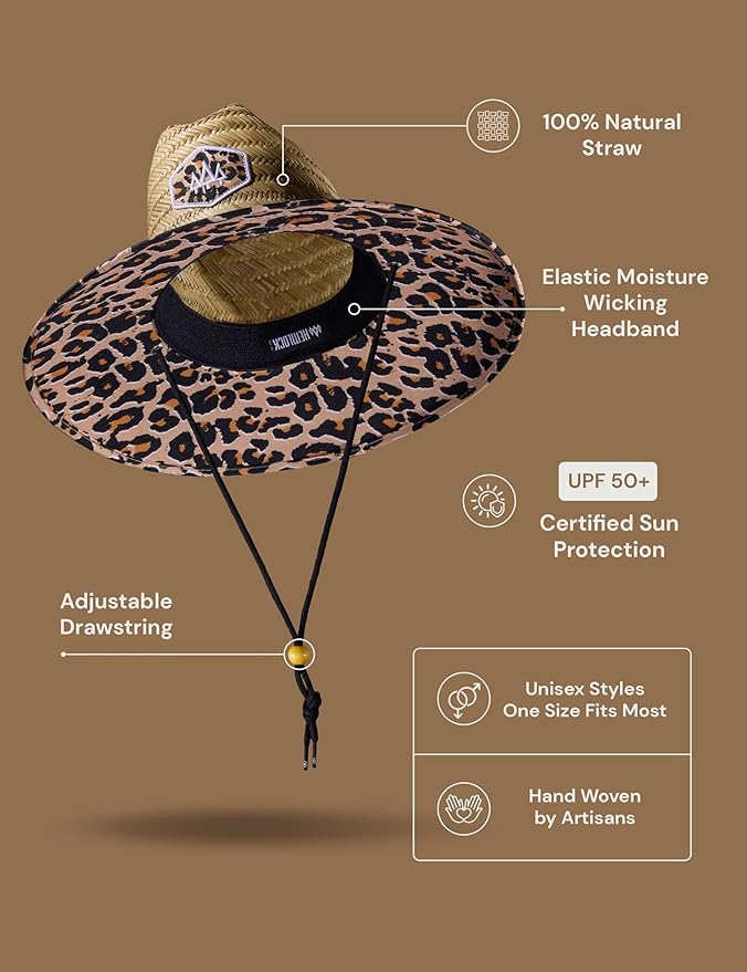 Straw Hat for Men & Women | Lifeguard Hat, Beach Hat & Sun Hat | UPF 50+ Wide Brim for Sun Protection | One Size | Hemlock