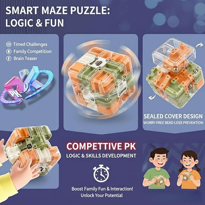 Large Labyrinth 3D Puzzles Maze Cube - Engaging Brain Teaser Toy, 3D Maze Ball, Magic Cube & Ball Dual-Use, Improve Spatial Recognition, Relieve Stress, and Cultivate Logical Thinking (Natural)