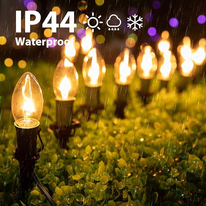 C9 Christmas Pathway String Lights Outdoor - 2 Pack Total 51.4 FT 40 Clear Lights with 40 Stakes, Connectable Waterproof Walkway Lights for Indoor Xmas Party Holiday Commercial Decoration, Warm White