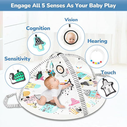 Baby Play Mat Tummy Time Mat with Exclusive Foldable Design, Stage-Based Skill Development Activity Gym, Machine Washable Baby Play Mats for Floor with Gift Package (Zebra)