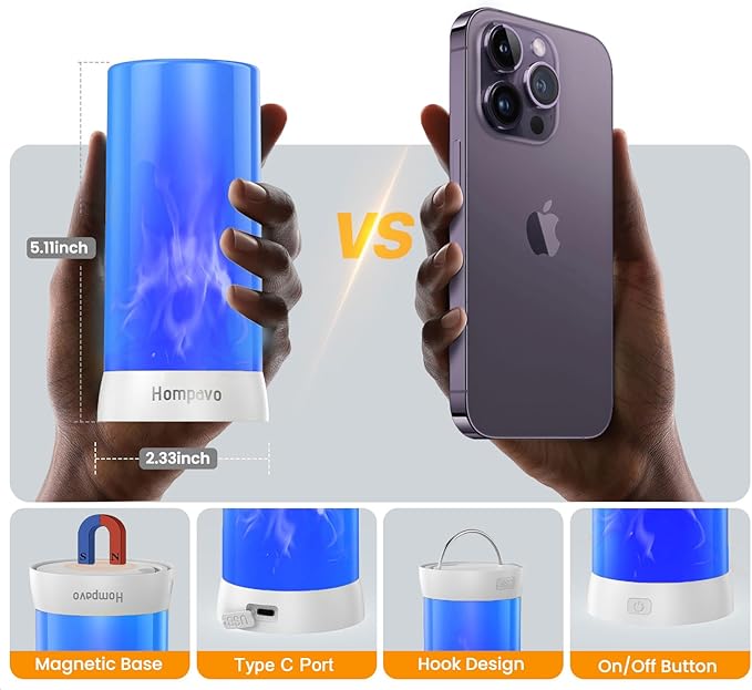 【Upgraded】 LED Flame Lights with Remote & Timer, 4-Mode Rechargeable Battery Operated Flameless Candles, Waterproof Pillar Flickering Lanterns for Room Patio Wedding Halloween Home Decor, Blue