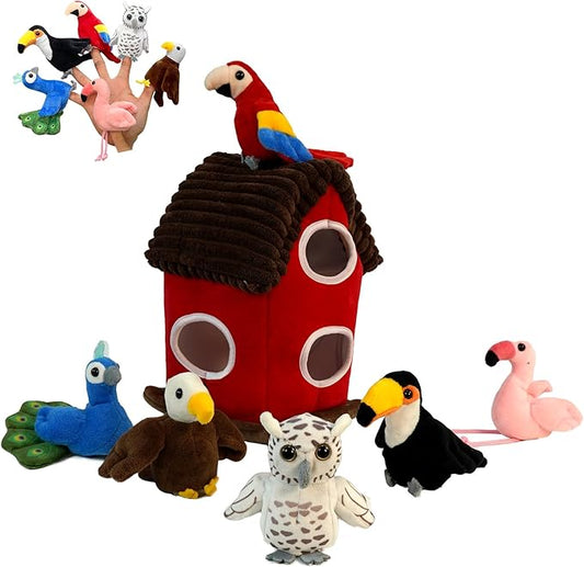 6pcs Birds Finger Puppets Bringing a House, Novelty Animals Toys Puppet for Kids, Storytelling Role-Playing Plush Finger Puppets Gifts for Boys and Girls