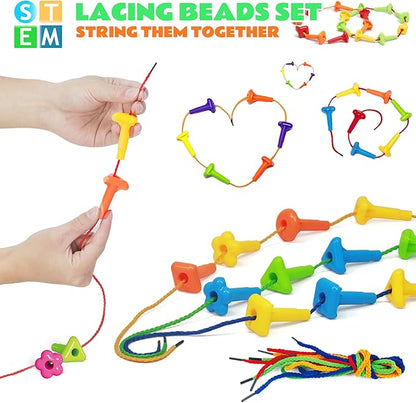 Ggiibro Peg Board Set STEM Toys for Toddlers Ages 3-6 | Montessori Sensory Stacking & Lacing Kit with Thick/Thin Foam Boards & Strings | Preschool Learning Toys for Fine Motor Skills Development